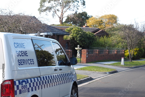 Melbourne, Australia - July25, 2018: Police crime scene services van in an suburban area of Glen Waverley in Melbourne east.