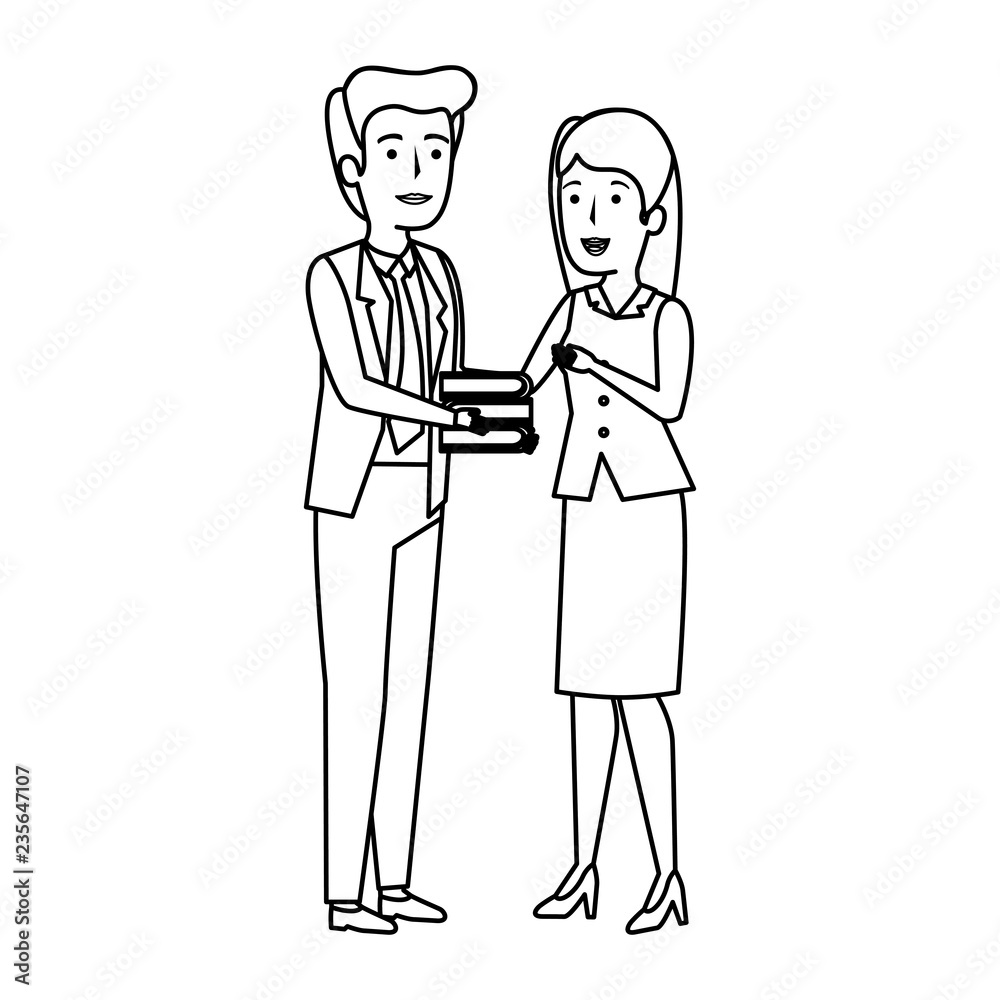elegant business couple with books elegant business couple with books