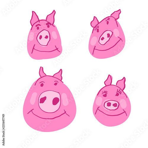 Tablou canvas Pig Family in Doodle Style