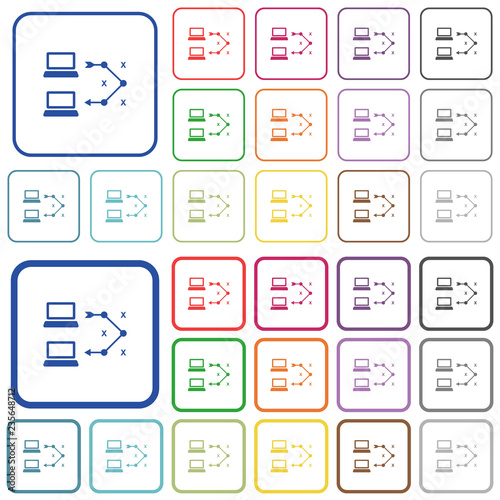 Traceroute remote computer outlined flat color icons