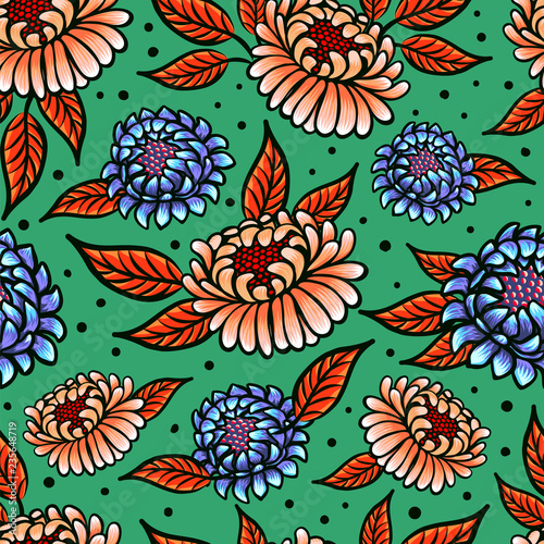 Seamless medievial pattern with fantasy flowers. Floral seamless background f...