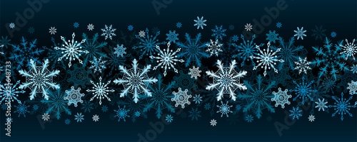 Winter line seamless vector background - snowflakes on dark blue