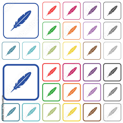 Single feather outlined flat color icons