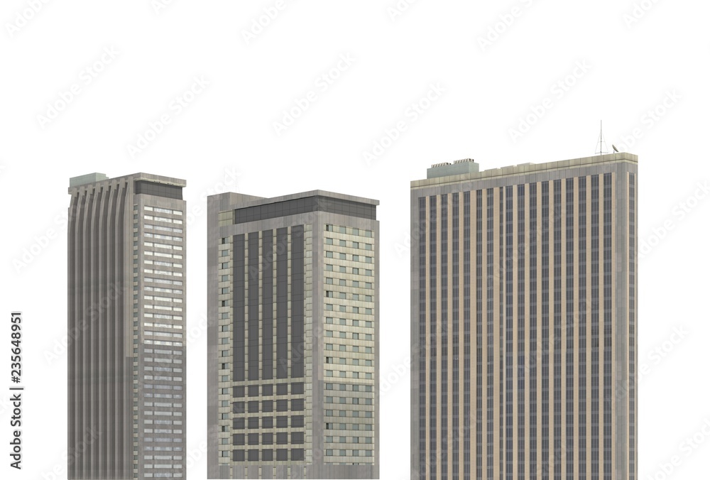 Modern buildings isolated on white background 3d illustration Modern buildings isolated on white background 3d illustration