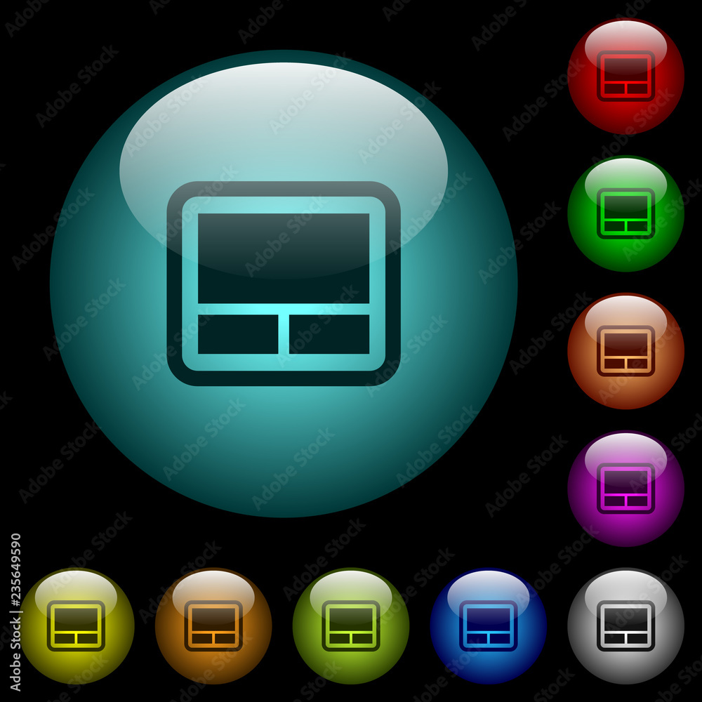 Laptop touchpad icons in color illuminated glass buttons