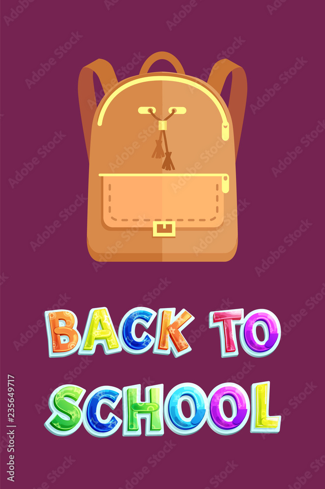 Back to School Poster with Leather Beige Backpack Back to School Poster with Leather Beige Backpack