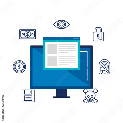 computer with template web and security icons