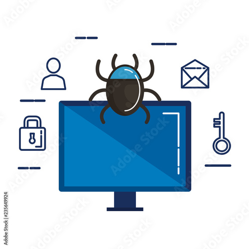 computer with bug and security icons