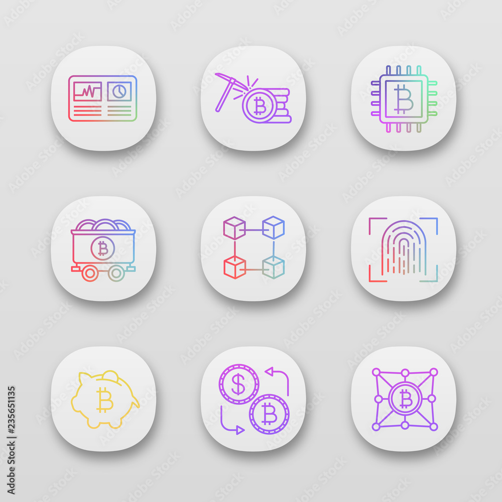 Fototapeta premium Bitcoin cryptocurrency app icons set