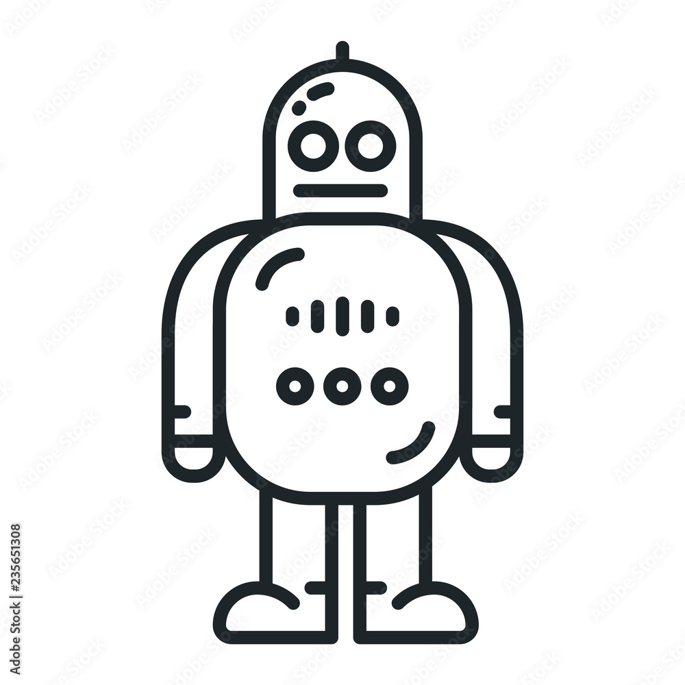 Cute Space Robot Bot Character Flat Line Stroke Icon Pictogram Cute Space Robot Bot Character Flat Line Stroke Icon Pictogram