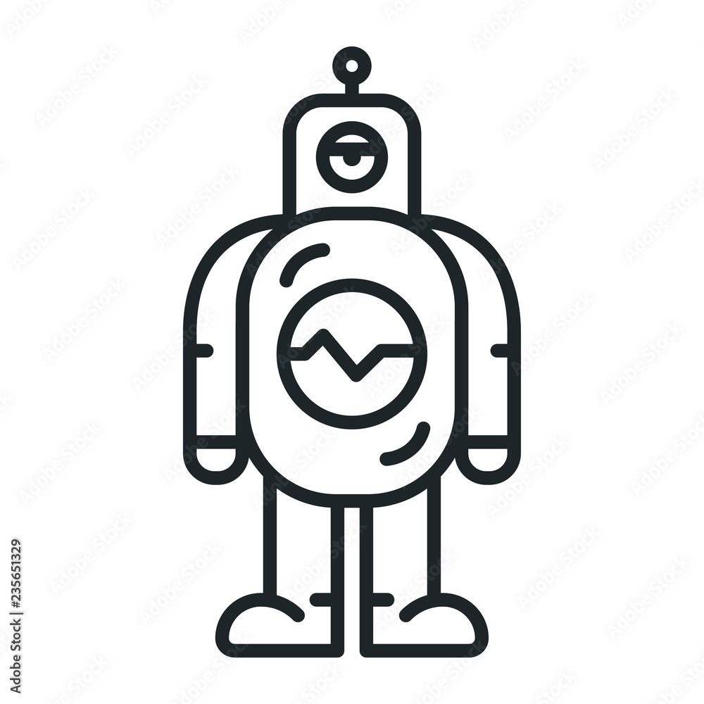 Cute Space Robot Bot Character Flat Line Stroke Icon Pictogram Cute Space Robot Bot Character Flat Line Stroke Icon Pictogram