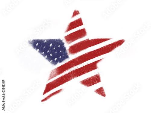 Hand drawn star american flag, isolated on white.  Labor day. Veterans day. Happy 4th of july. National american holiday. Election concept. Icon