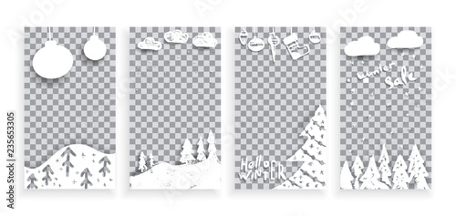 Set of Merry Christmas and Happy New Year template mobile social stories