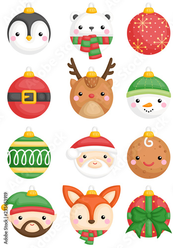 a vector set of cute christmas animals and characters bals decoration