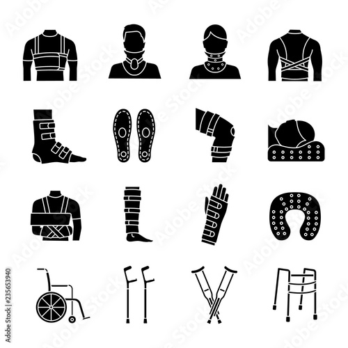 Trauma treatment glyph icons set