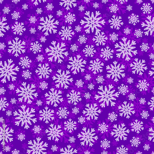 Christmas seamless pattern with white snowflakes over violet background.