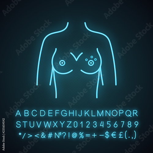 Breast rash neon light icon