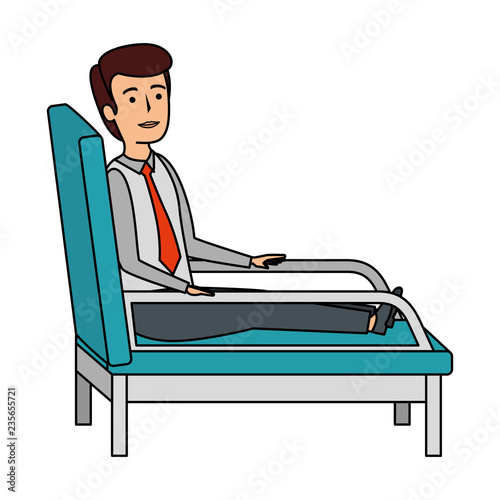 businessman sitting in psychiatrist chair