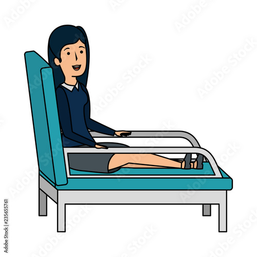 businesswoman sitting in psychiatrist chair