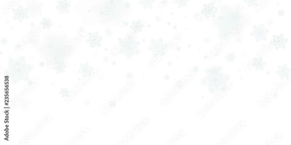 Snow falling background. Vector magic Christmas eve snowfall. White glitter snowflakes falling down.