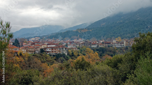 The city of Litochoro, located at the base of Mount Olympus