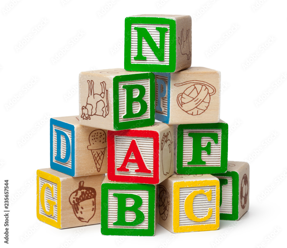 Wooden alphabet blocks isolated on white background Wooden alphabet blocks isolated on white background