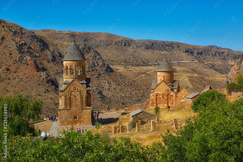 Noravank monastery complex built on ledge of narrow gorge. Armenia