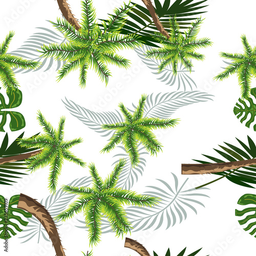 Tropical palm seamless vector pattern, palms fashionable tropic background for fabric textile, exotic hawaiian floral texture for print, trendy natural leaves for textile