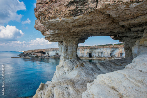 Picturesque seascape with white rocky cliffs, Ayia napa, Cyprus.