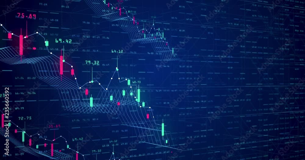 Stock chart animation - abstract digital 3d financial chart animation showing falling value of the stock market