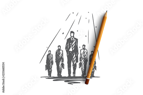 Teamwork, together, leadership, recruiting, human resources concept. Hand drawn isolated vector.