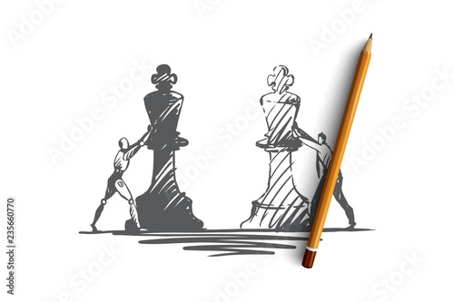 Strategy, purpose, HCI, automation, technology, businessman concept. Hand drawn isolated vector.