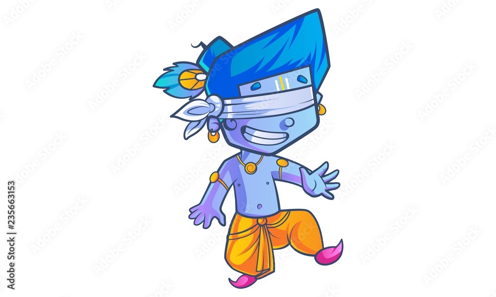 Vector cartoon illustration of lord Krishna playing hide and   on white background. Stock Vector | Adobe Stock
