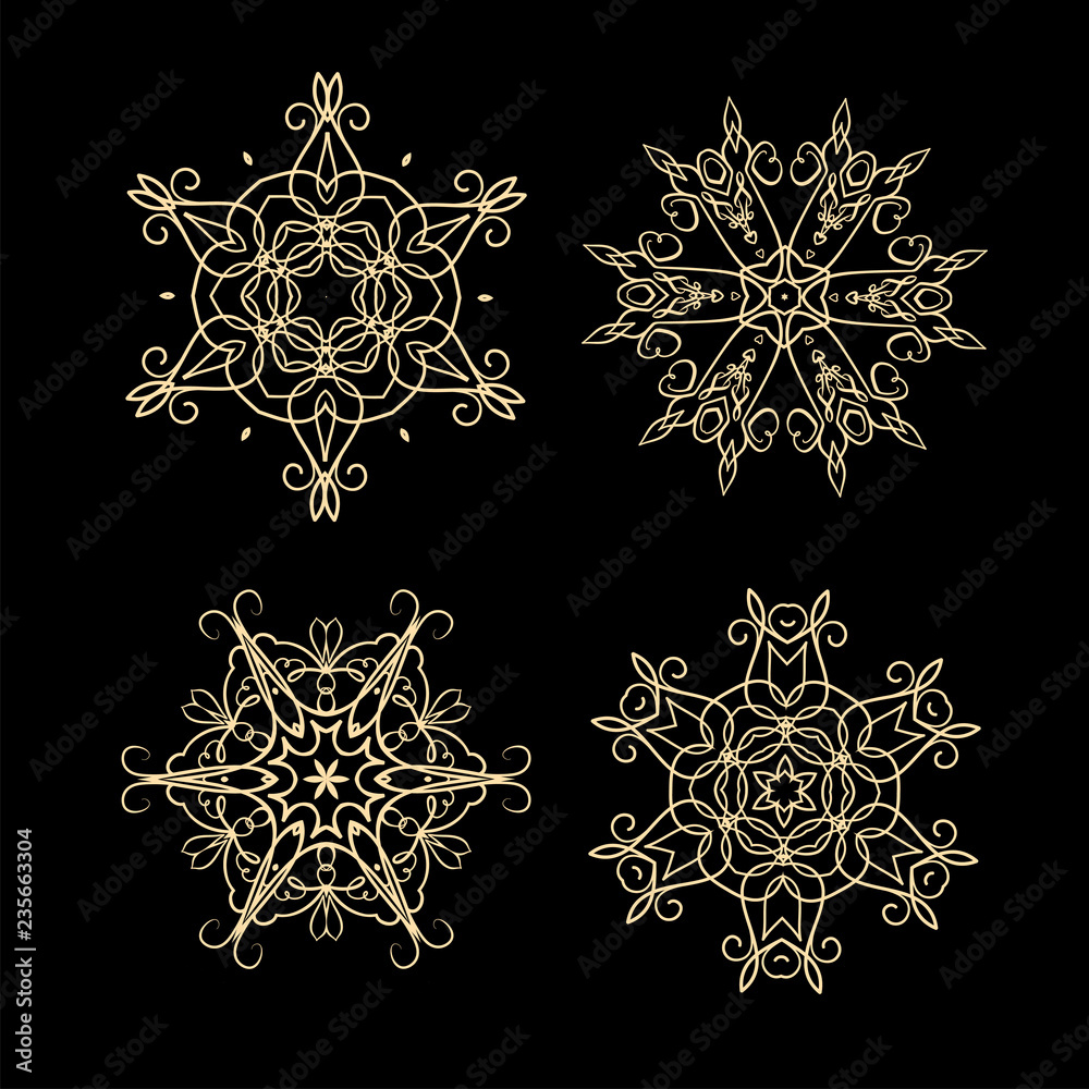 Lacy New year snowflakes set on a black background Lacy New year snowflakes set on a black background