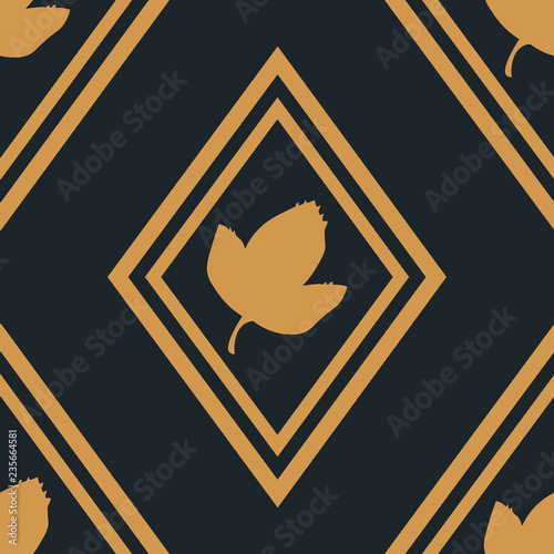 seamless geometric abstract pattern with floral motive rhombus and leave