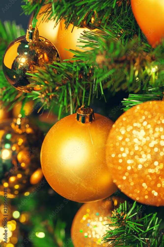 Decorated Christmas tree closeup. Decorated Christmas tree closeup.