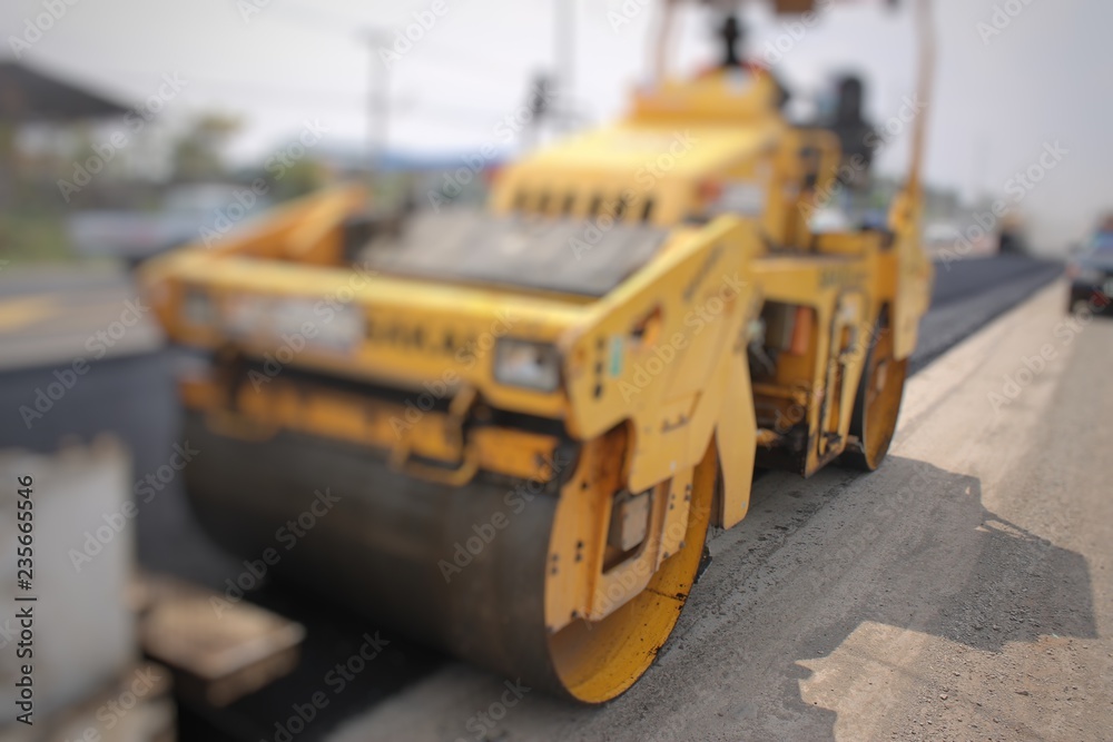 Road construction in Thailand, picture blurred