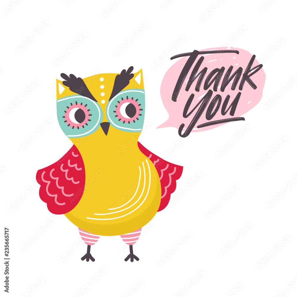 Obraz premium Cute owl saying Thank You word