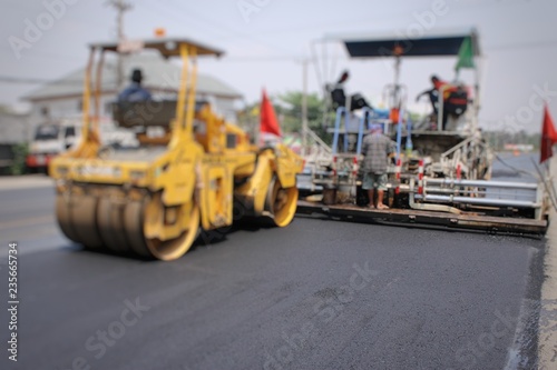 Road construction in Thailand, picture blurred