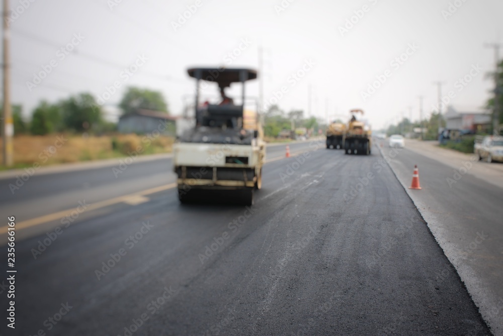 Fototapeta premium Road construction in Thailand, picture blurred