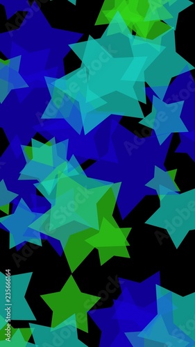 Multicolored translucent stars on a dark background. Vertical image orientation. 3D illustration