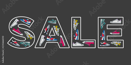 Sneaker Sale Vector Minimal Color Flat Line Style Icon Illustration Banner For Shoe Shop