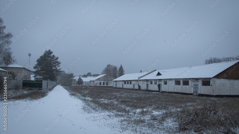 winter landscape of old russian military base winter landscape of old russian military base