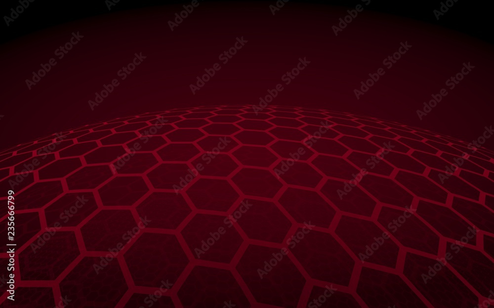 Multilayer sphere of honeycombs, red on a dark background, social network, computer network, technology, global network. 3D illustration Multilayer sphere of honeycombs, red on a dark background, social network, computer network, technology, global network. 3D illustration