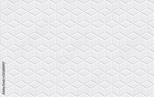Fototapeta Naklejka Na Ścianę i Meble -  White horizontal seamless tiles texture. Isometric modern grid volumetric texture. Vector illustration