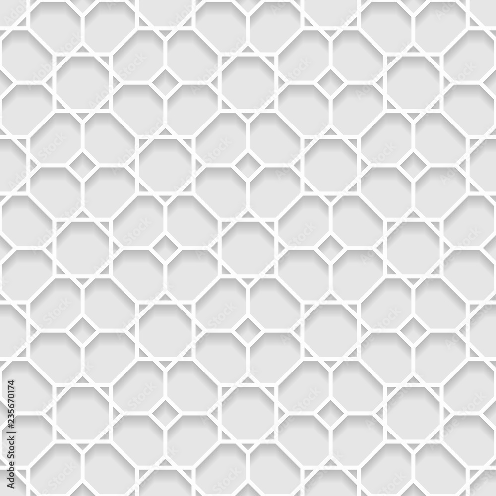 Vector seamless oriental pattern. White islamic volumetric pattern with shadow. Vector seamless oriental pattern. White islamic volumetric pattern with shadow.