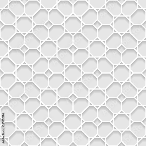 Vector seamless oriental pattern. White islamic volumetric pattern with shadow.