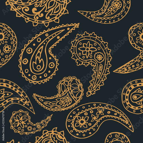paisley seamless pattern, hand drawn indian cucumber, sketch