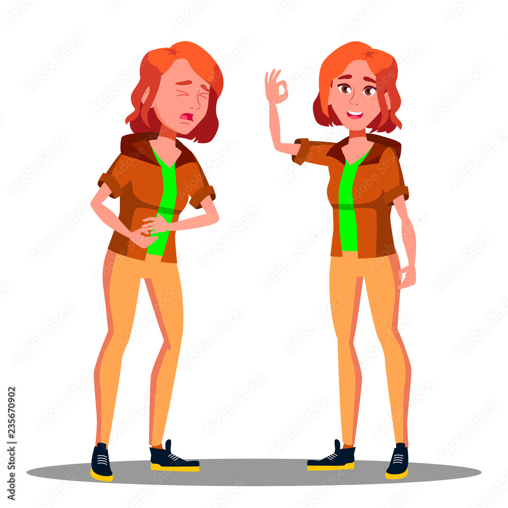 Girl With Stomach Pain From Unhealthy Diet Vector. Isolated Cartoon Illustration Girl With Stomach Pain From Unhealthy Diet Vector. Isolated Cartoon Illustration