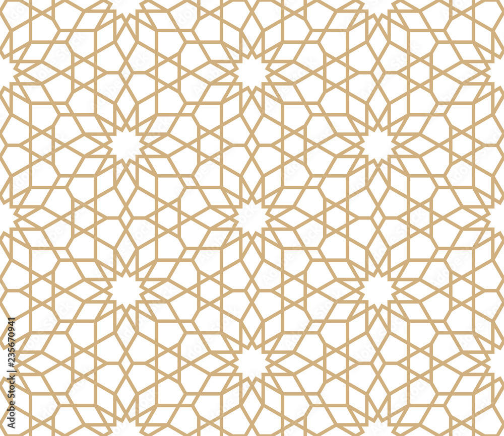 Seamless gold oriental pattern. Islamic background. Arabic linear texture. Vector illustration.
